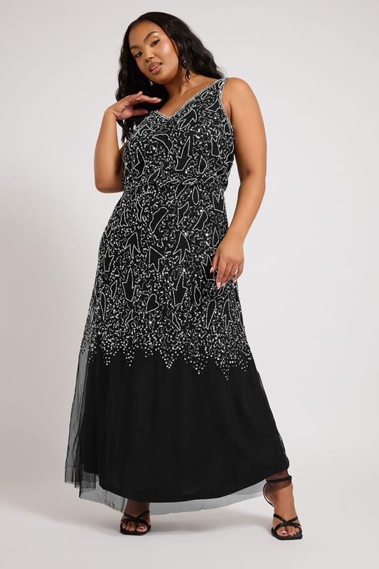 LUXE Curve Black Sequin Embellished Maxi Dress