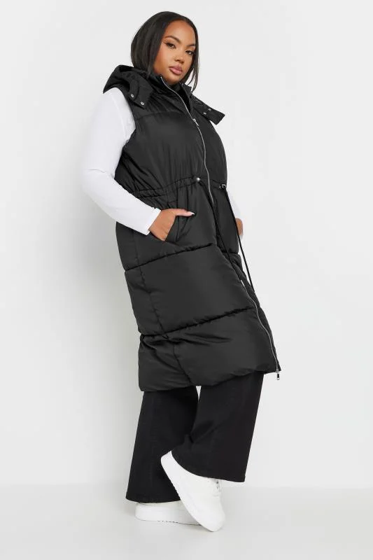YOURS Curve Black Drawcord Panelled Gilet