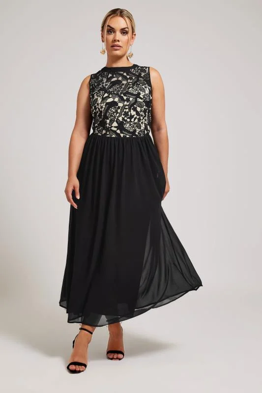 YOURS LONDON Curve Black Lace Bodice Maxi Dress