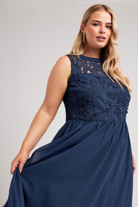 YOURS LONDON Curve Navy Blue Lace Bodice Maxi Dress