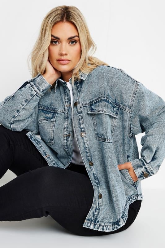YOURS Curve Blue Quilted Denim Shacket
