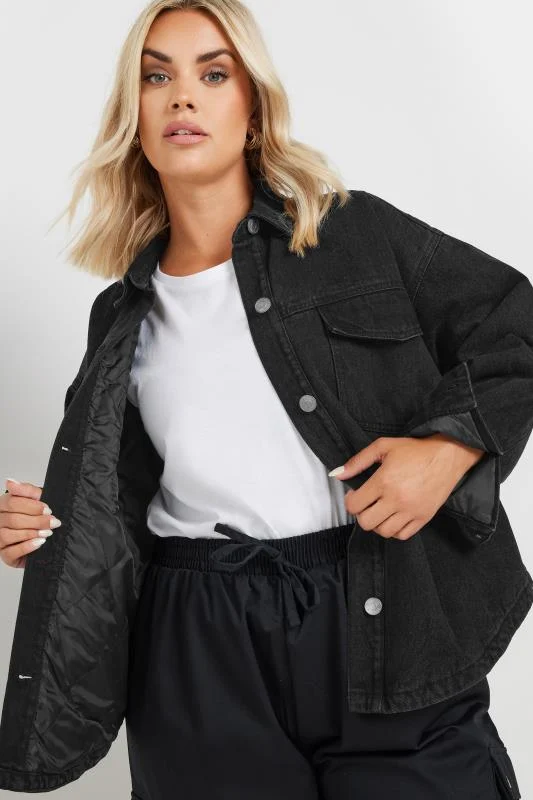 YOURS Curve Black Quilted Denim Shacket