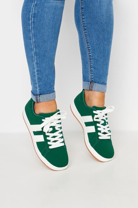 Green Padded Lace Up Trainers In Wide E Fit