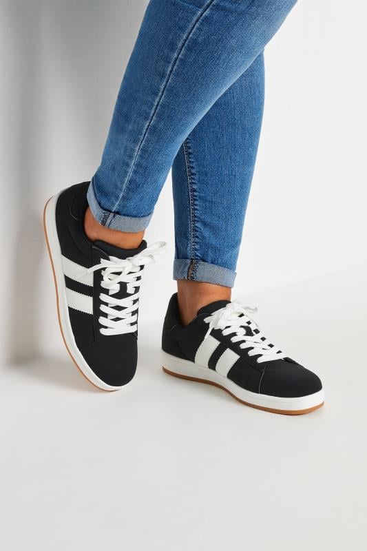 Black Padded Lace Up Trainers In Wide E Fit