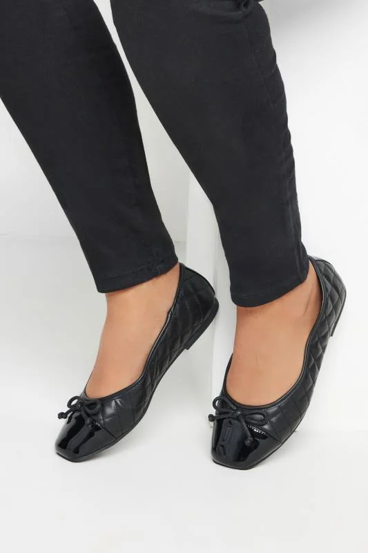 Black Quilted Ballerina Pumps In Extra Wide EEE Fit
