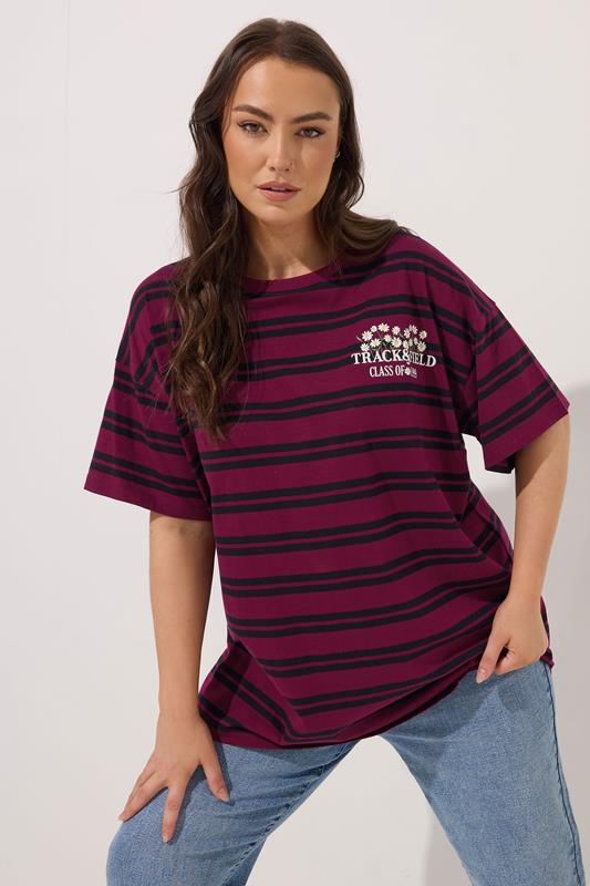 YOURS Curve Red Stripe Daisy Print T-Shirt