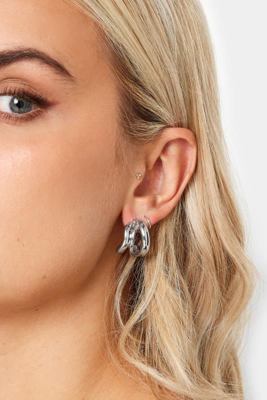 Silver Tone Cuffed Earrings