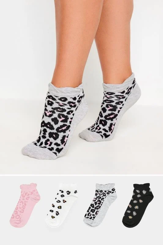 4 PACK Pink Leopard Print Trainer Liner Socks