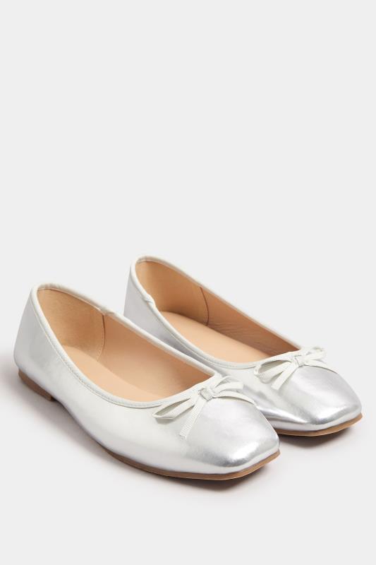 Silver Chisel Toe Ballerina Pumps In Extra Wide EEE Fit 3 Silver Chisel Toe Ballerina Pumps In Extra Wide EEE Fit