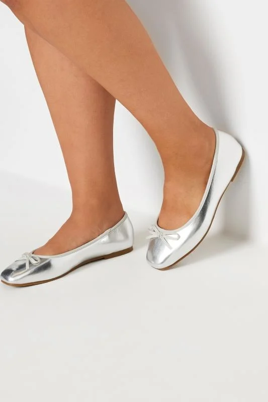 Silver Chisel Toe Ballerina Pumps In Extra Wide EEE Fit 5 Silver Chisel Toe Ballerina Pumps In Extra Wide EEE Fit