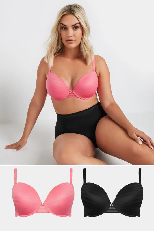 YOURS Curve 2 PACK Black & Pink Padded Underwired T-Shirt Bras