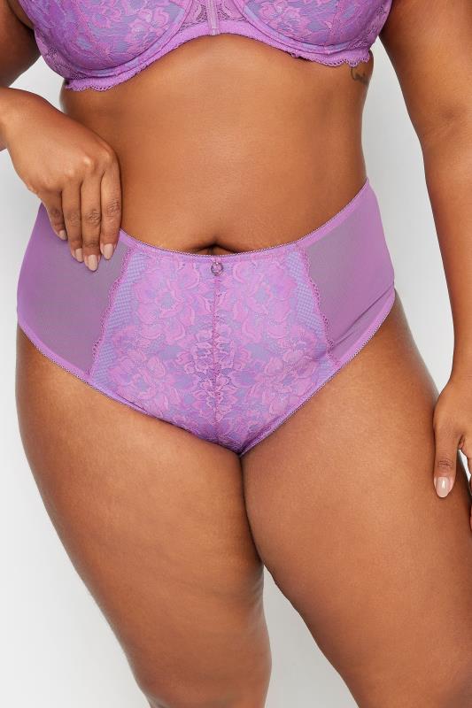 YOURS Curve Lilac Purple Lace High Waisted Full Briefs