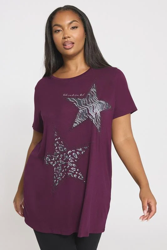 YOURS Curve Purple Star Print T-Shirt