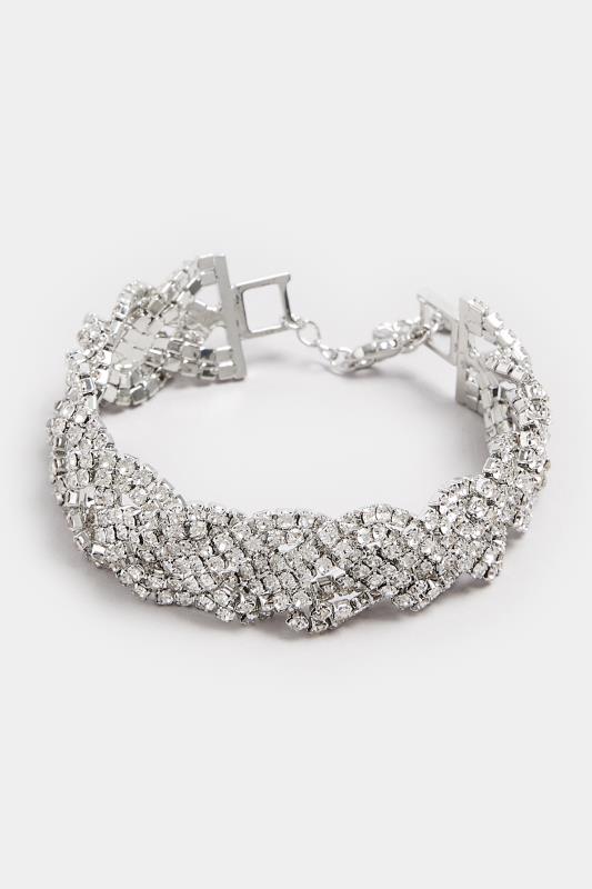 Silver Tone Diamante Plaited Bracelet 3 Silver Tone Diamante Plaited Bracelet