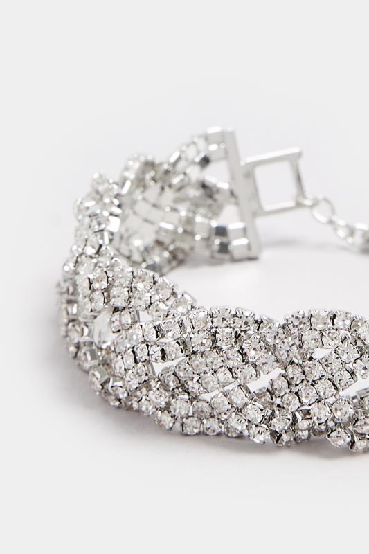 Silver Tone Diamante Plaited Bracelet 4 Silver Tone Diamante Plaited Bracelet