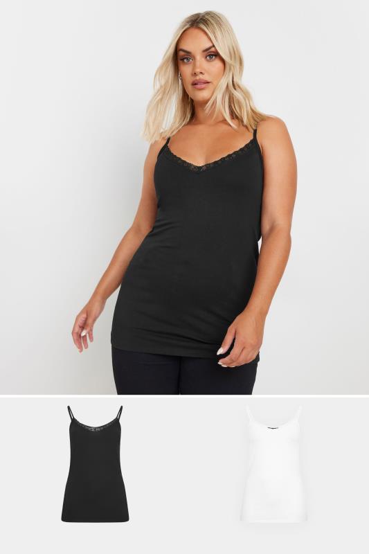 YOURS 2 PACK Curve Black & White Lace Cami Tops