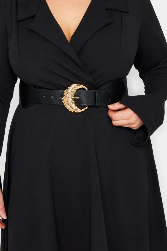 Black & Gold Clasp Wide Stretch Belt