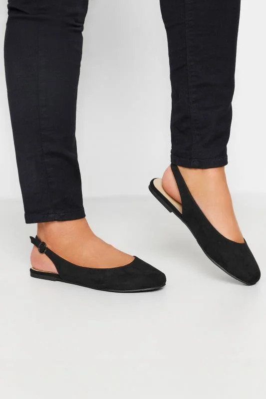 Black Faux Suede Slingback Pumps In Extra Wide EEE Fit