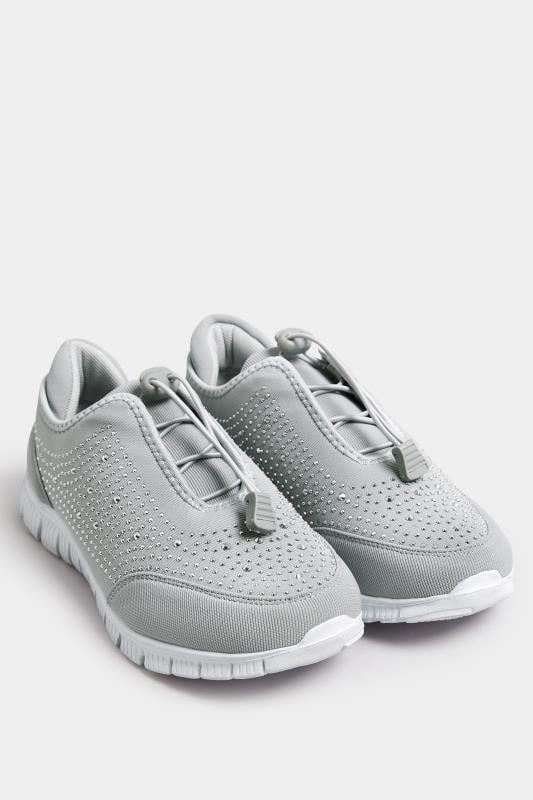 Grey Embellished Trainers In Wide E Fit & Extra Wide EEE Fit 3 Grey Embellished Trainers In Wide E Fit & Extra Wide EEE Fit