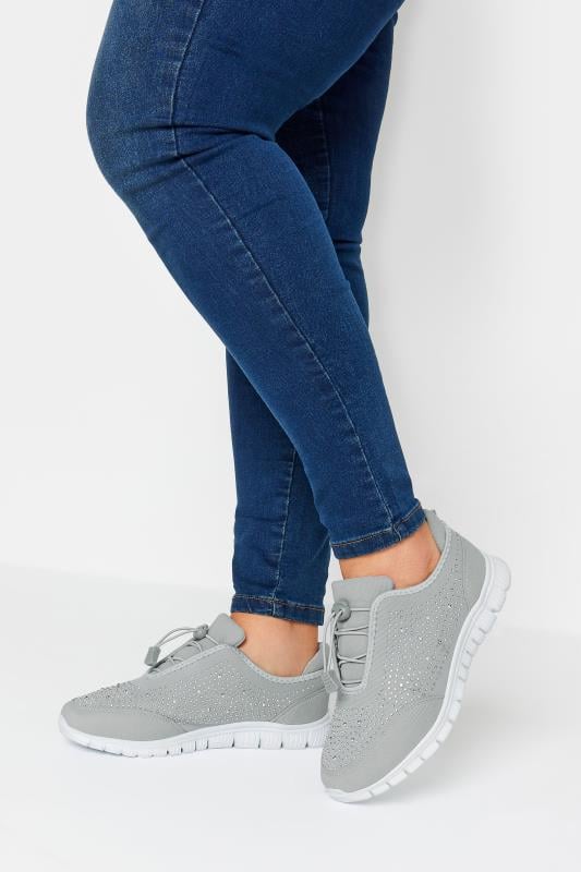 Grey Embellished Trainers In Wide E Fit & Extra Wide EEE Fit