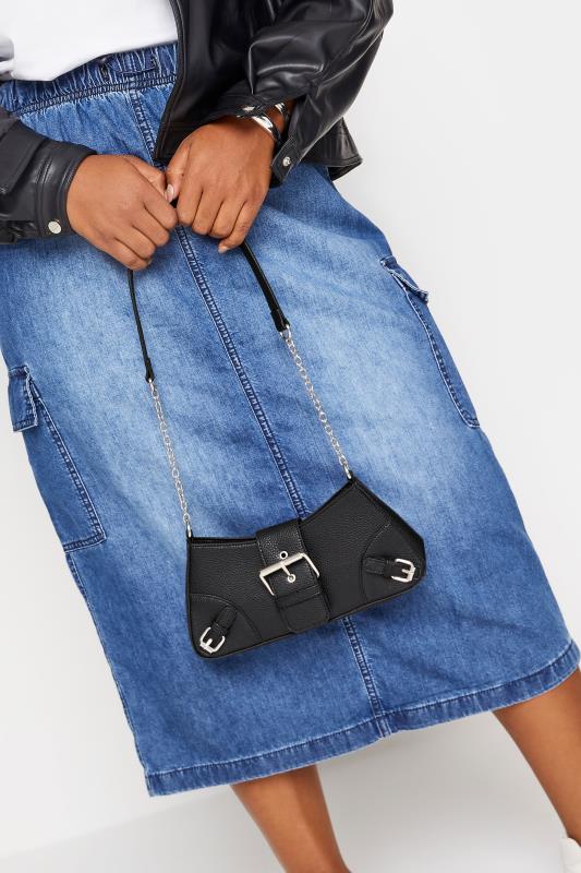 Black Triple Buckle Detail Shoulder Bag