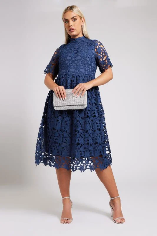 YOURS LONDON Curve Blue Crochet Lace Midi Dress