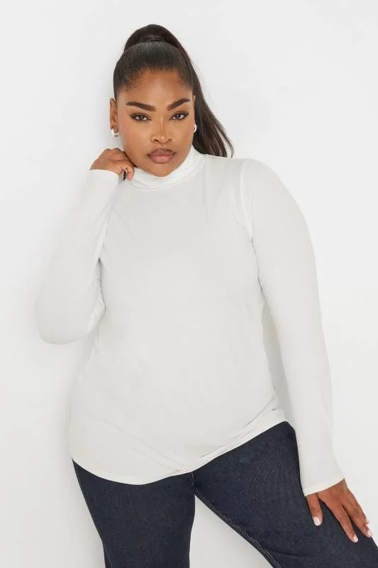 YOURS Curve White Long Sleeve Turtle Neck Top