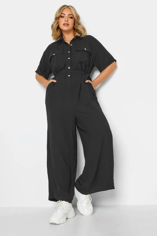 YOURS Curve Black Button Front Jumpsuit