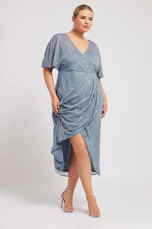 LUXE Curve Blue Embellished Wrap Midi Dress 3 LUXE Curve Blue Embellished Wrap Midi Dress