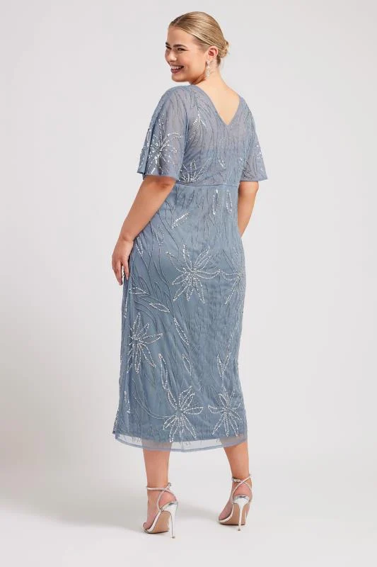 LUXE Curve Blue Embellished Wrap Midi Dress 4 LUXE Curve Blue Embellished Wrap Midi Dress