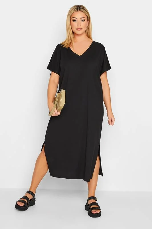 YOURS Curve Black Side Split Midaxi T-Shirt Dress 3 YOURS Curve Black Side Split Midaxi T-Shirt Dress