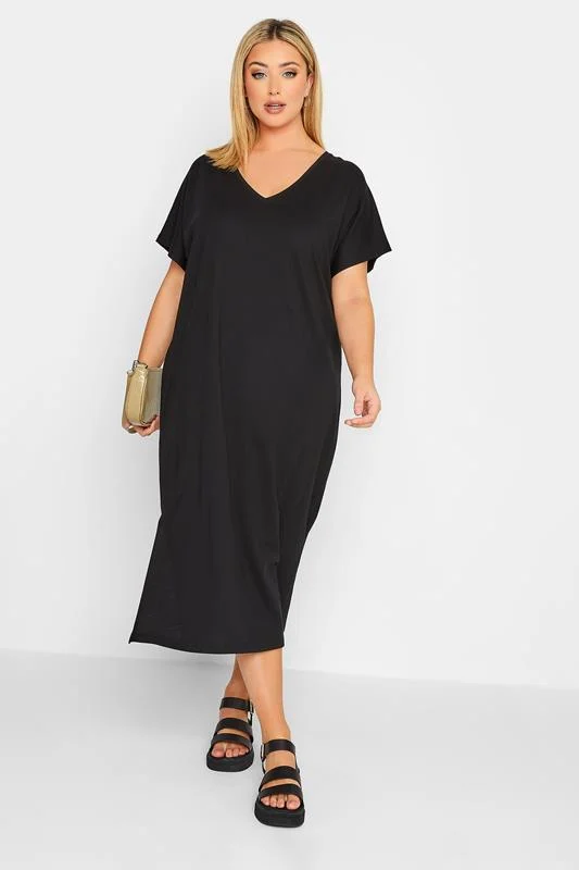 YOURS Curve Black Side Split Midaxi T-Shirt Dress 5 YOURS Curve Black Side Split Midaxi T-Shirt Dress