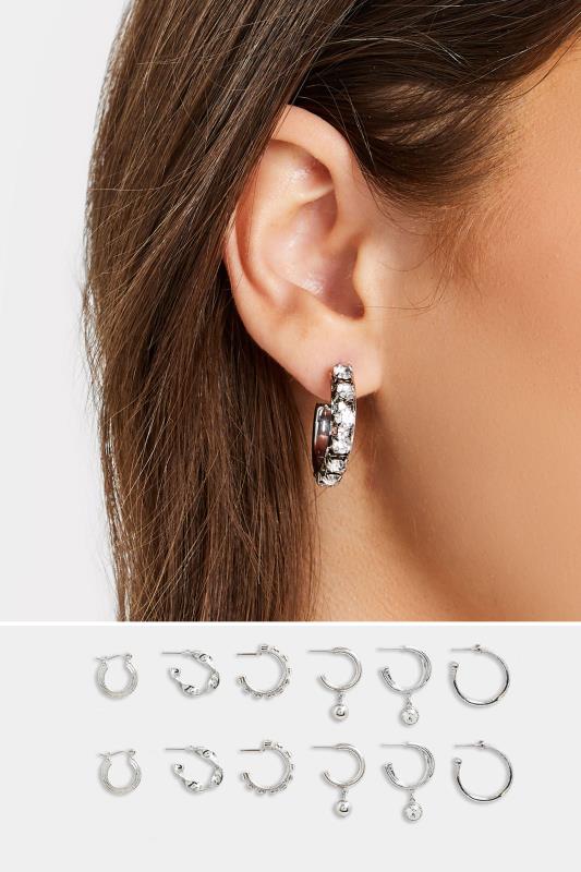 6 PACK Silver Small Twisted Hoop Earrings Set