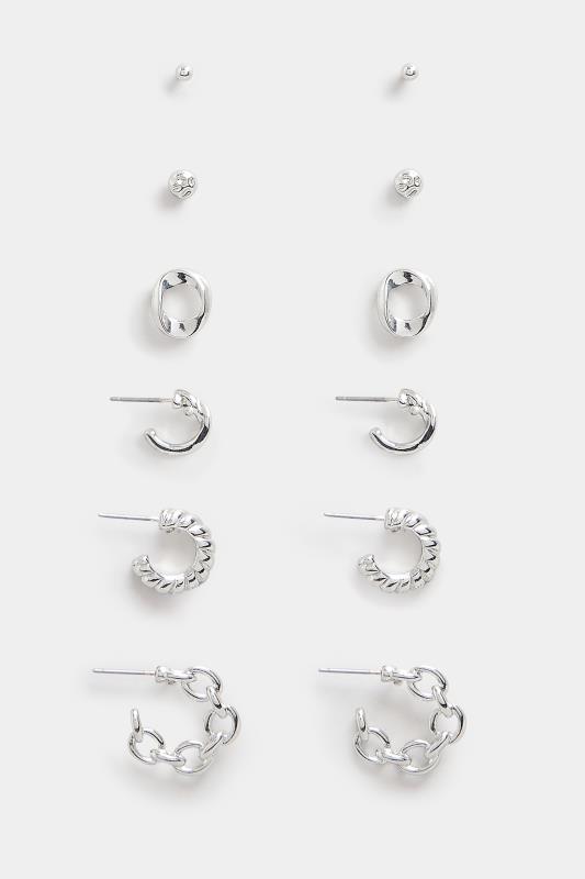 6 PACK Silver Stud & Hoop Earrings Set 3 6 PACK Silver Stud & Hoop Earrings Set
