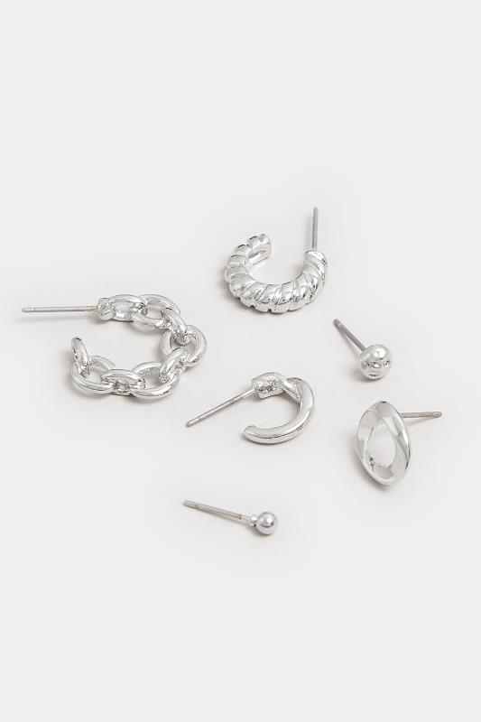 6 PACK Silver Stud & Hoop Earrings Set 4 6 PACK Silver Stud & Hoop Earrings Set