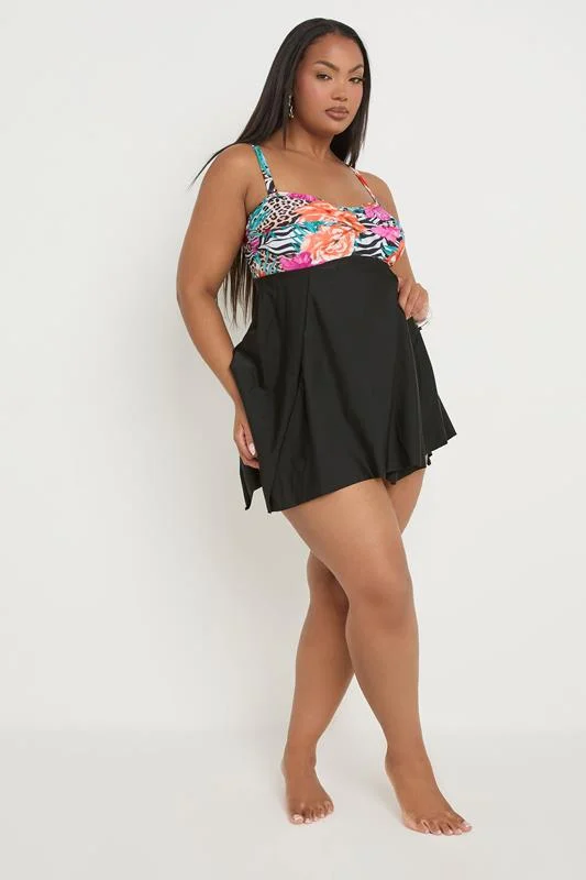 YOURS Curve Black Tropical Print Hanky Hem Swimdress 3 YOURS Curve Black Tropical Print Hanky Hem Swimdress
