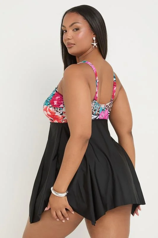 YOURS Curve Black Tropical Print Hanky Hem Swimdress 4 YOURS Curve Black Tropical Print Hanky Hem Swimdress