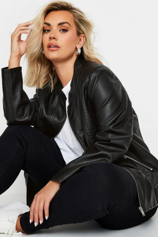 YOURS Curve Black Collarless Faux Leather Jacket