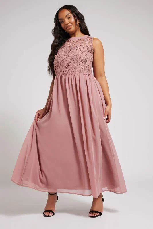 YOURS LONDON Curve Pink Lace Detail Chiffon Maxi Dress