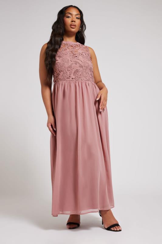 YOURS LONDON Curve Pink Lace Detail Chiffon Maxi Dress 3 YOURS LONDON Curve Pink Lace Detail Chiffon Maxi Dress