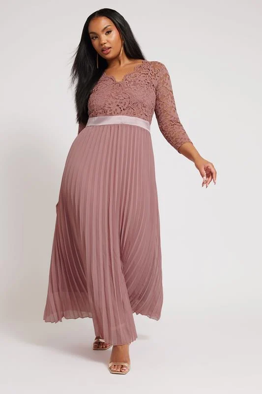 YOURS LONDON Curve Blush Pink Lace Pleated Maxi Dress