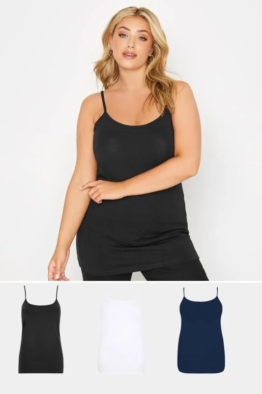 YOURS 3 PACK Curve Black & Navy Blue Cami Tops