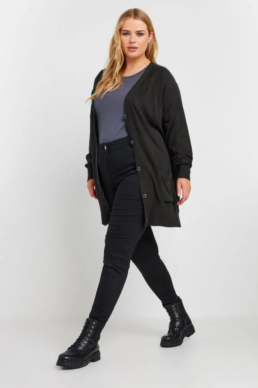 YOURS Curve Black Boyfriend Button Through Cardigan 3 YOURS Curve Black Boyfriend Button Through Cardigan