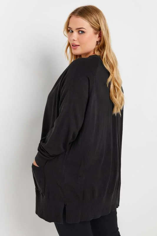 YOURS Curve Black Boyfriend Button Through Cardigan 4 YOURS Curve Black Boyfriend Button Through Cardigan