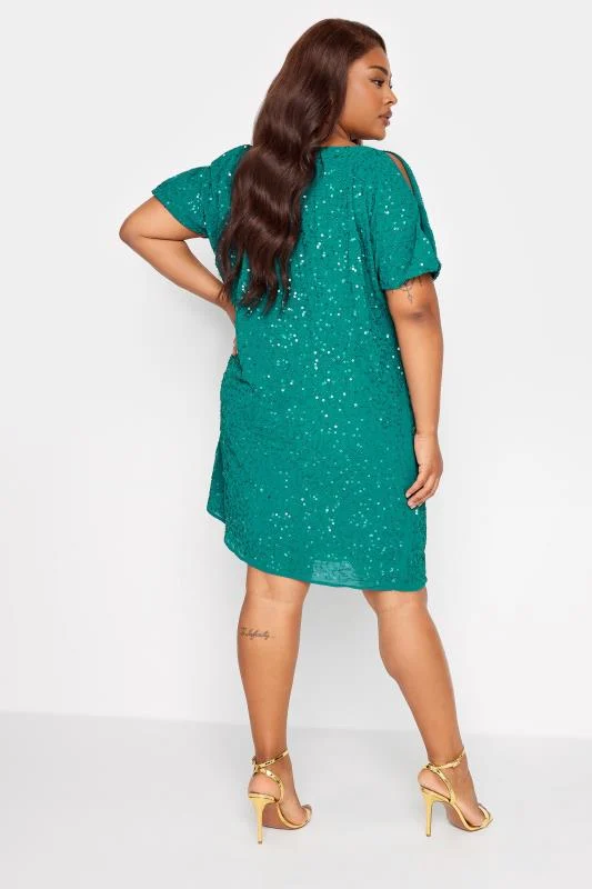 LUXE Curve Teal Green Sequin Hand Embellished Cape Dress 4 LUXE Curve Teal Green Sequin Hand Embellished Cape Dress