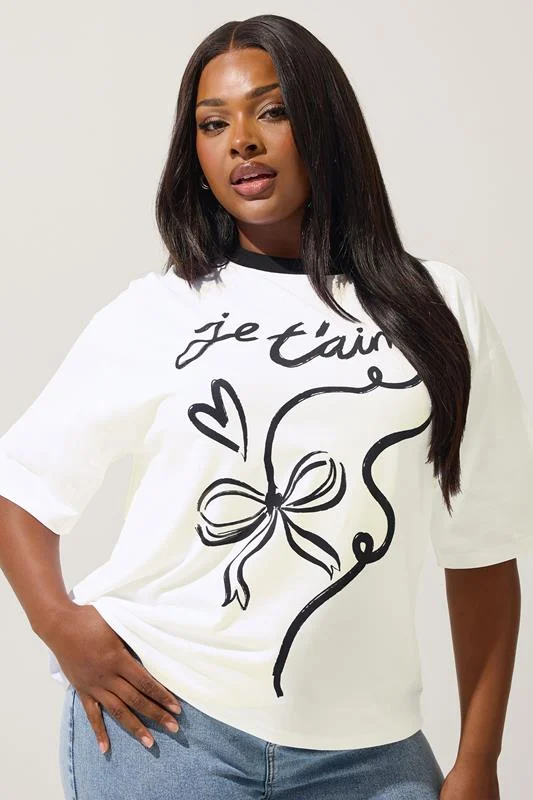LIMITED COLLECTION Curve White'Je T'aime' Bow Print T-Shirt