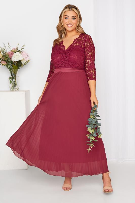 YOURS LONDON Curve Burgundy Red Lace Pleated Maxi Dress 3 YOURS LONDON Curve Burgundy Red Lace Pleated Maxi Dress
