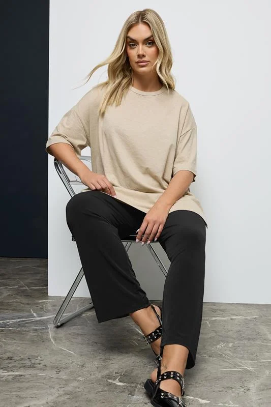 YOURS Curve Black Pull On Wide Leg Stretch Trousers