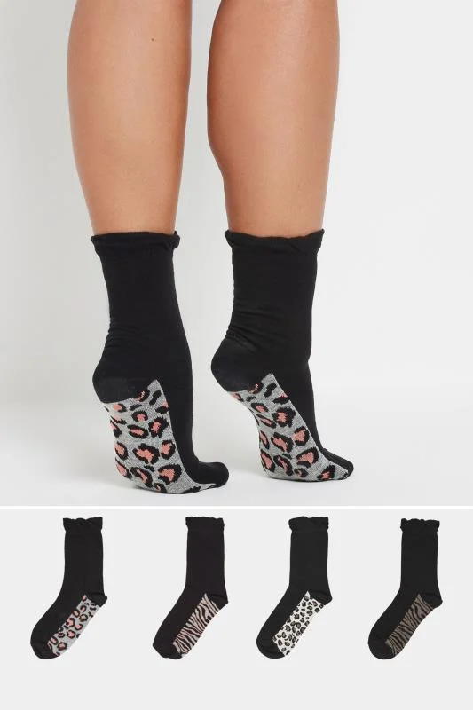 YOURS 4 PACK Black Animal Print Footbed Socks