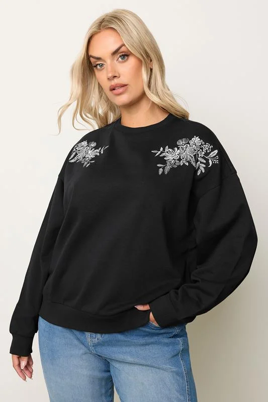 YOURS Curve Black Embroidered Sweatshirt